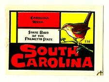 Vintage SOUTH CAROLINA Wren The PALMETTO State Baxter Lane Travel Decal Unused picture