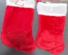 RED Plush Christmas Stocking lot of 2 White Trim snA picture
