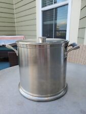 Restoration Hardware MCM Heavy SS Ice Bucket w/ Wood Handles Coin Edge picture