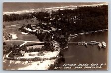 RPPC Postcard FL Hobe Sound Jupiter Island Club Boat Dock Aerial View 1940s AE28 picture