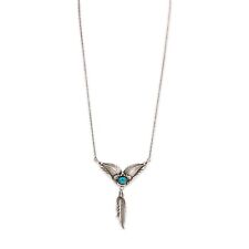 NATIVE AMERICAN STERLING SILVER BLUE TURQUOISE LEAF PENDANT NECKLACE 20