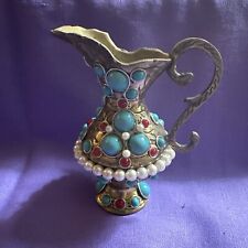 Vintage Ornate Jeweled Bead Inlay Brass Vase  4.5” #03040624 picture