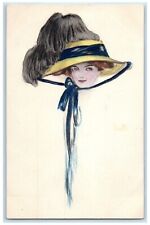 c1910's Pretty Girl Head Big Hat Hand Painted Unposted Antique Postcard picture