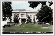 Montello Wisconsin~Marquette County Court House~1929 War Memorial~1950s RPPC picture