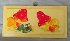 Vintage 70s Hand Painted Mushroom Frog Wood Wall Plaque picture