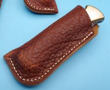 Pocket Knife Sheath Brown Red American Bison Leather Folding Blade Pouch 110 USA picture