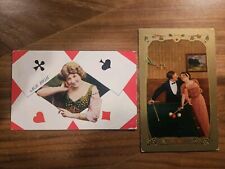 Vintage Postcards - A kiss,  Man and Woman Playing Pool & Ace High - 1908 picture