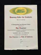 Vintage Honorary Cable Car Conductor Blank Certificate San Francisco California picture