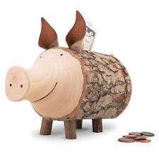 Wooden Piggy Banks, Adorable Pig Figurines Coin Holder Wooden Saving Money Box picture