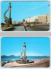 2 Postcards MAZATLAN, MEXICO ~ Street Scene PULMONIAS TAXIS Fishermen's Monument picture