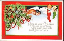 Postcard DB Embossed Tree Xmas Dreams Wishes Girls In Bed Unposted picture