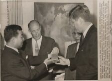 1961 Press Photo Prince Norodom Sihanouk Presenting Gift to President Kennedy picture