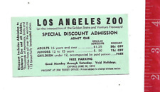 Vintage 1972 Los Angeles Zoo discount coupon Adults $1.25 Juniors 50c  picture