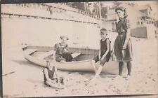 RPPC Young Mother Three Children Boys Girl Beach Boat 1910s Photo Postcard D55 picture