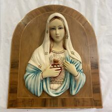 VINTAGE 3D 3-Dimensional SACRED HEART MARY Wall Hanging PLASTER Chalkware 15.5 picture
