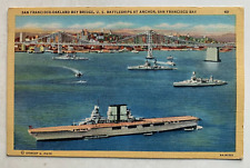 ca 1936 CA Postcard San Francisco Bay California US Battleships at Anchor Navy picture