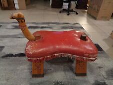 Antique LARGE Egyptian Carved Wood Camel Head  Red Leather Saddle, Stool picture