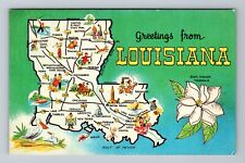 LARGE LETTER Greetings From Louisiana, State Map Vintage Souvenir Postcard picture