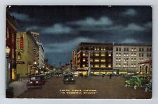 Cheyenne WY-Wyoming, Capitol Avenue, Hotel, Café, Night, Vintage Card Postcard picture