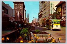 Postcard Chrome Fresno Mall Tram Street Car California 1964 picture