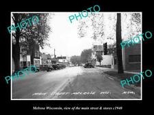 OLD POSTCARD SIZE PHOTO OF MELROSE WISCONSIN THE MAIN St & STORES c1940 picture