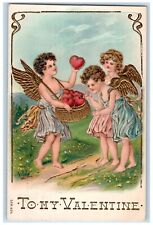 1909 Valentine Angels Collecting Hearts In Basket Chicago IL Embossed Postcard picture