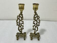 Pair of Vintage Mid 20th Century Brass Candlesticks ~ Brutalist Style ~ Israel picture