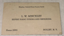 L.W. MINCKLEY UNITED PIANO TUNERS GUIDE BUSINESS CARD HOLLEY NEW YORK 4 DIGIT # picture