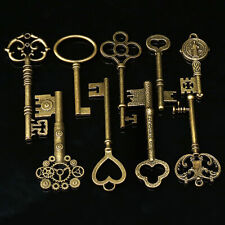 9pcs Big Large Antique Vtg Old Brass Skeleton Keys Lot Cabinet Barrel Lok New picture