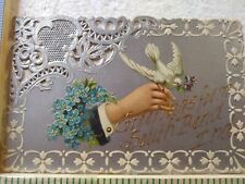 Postcard Hand with Dove Flower Art Print Embossed Card picture