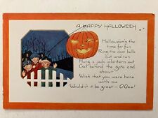 Vintage Whitney Happy Halloween Children Hanging Jack O' Lantern Postcard picture