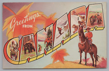 Postcard Large Letter Greetings From Canada Mountie Horse Maple Leaf Posted 1949 picture