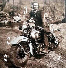 ANTIQUE REPRO 8X10 PHOTO PRETTY WOMAN ON HER HARLEY DAVIDSON MOTORCYCLE # 16 picture
