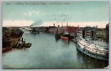 Vintage Postcard Cuyahoga River from Viaduct Ships Cleveland Ohio *C8632 picture