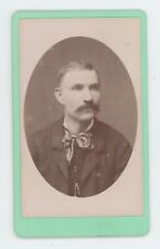 Antique CDV Circa 1870s Handsome Man With Large Mustache Wearing Suit & Bow Tie picture