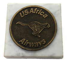 Vintage US AFRICA AIRWAYS Defunct Airline Desk Paperweight Brass and Marble picture