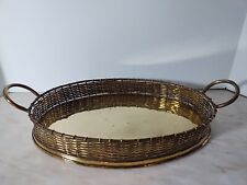 MCM Brass Basket Weave Handled Serving Tray Oval 14 X 9
