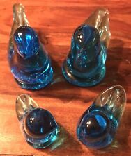 Lot 4 Blue Birds of Happiness Glass Signed Ron Ray 2 Large 2 Small picture