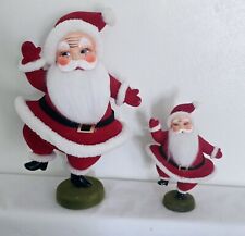 Lot Of 2 Vintage Flocked Dancing Santa Claus Figure 12” & 7