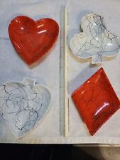 4 MCM Vintage Brush cobweb Playing Card Suits Spade Club Hearts .. snack  dishes picture