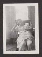 TIRED WOMAN SLEEPING IN CHAIR SUNLIT WINDOW OLD/VINTAGE PHOTO SNAPSHOT- B316 picture