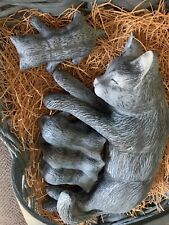 Ceramic Mother Cat And Kittens In Blue Basket picture