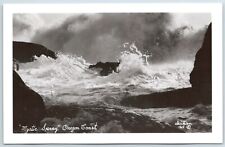 RPPC Mystic Spray Oregon Coast Artist Signed Christian unposted crashing waves picture