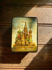 VTG Russian Fedoskino Lacquer Box St. Basil Cathedral Red Square Moscow Trinket picture