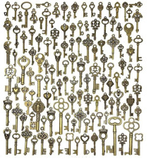 Lot Of 125 Vintage Style Antique Skeleton Furniture Cabinet Old Lock Keys Jewel picture