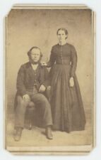 Antique CDV Circa 1860s Stoic Couple Man With Shenandoah Beard Woman in Dress picture