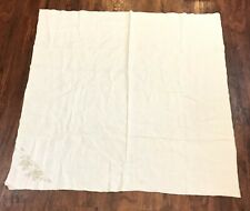 White Linen Blend Vintage Embroidered Flower Vases Square Tablecloth Appx 3x3ft picture