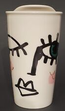 STARBUCKS 12 Oz  2014 Abstract Face  Winking Eye Ceramic Travel Mug Includes Lid picture