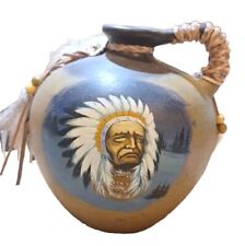 Native Indian Traditional Water Jar Hand Painted VTG 7.5