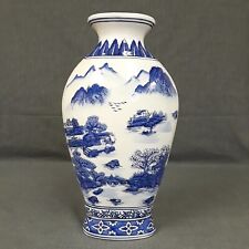 Blue & White Chinese Asian Vase Porcelain Landscape Chinoiserie Farmhouse Decor picture